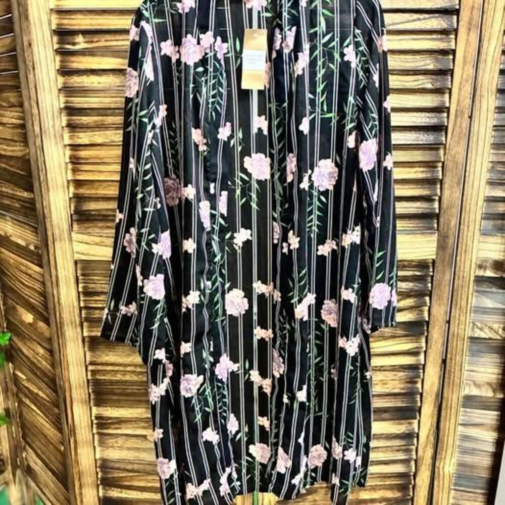 Jorja Sheer Long Boho Floral Striped Kimono Duster Cardigan NWT Size M